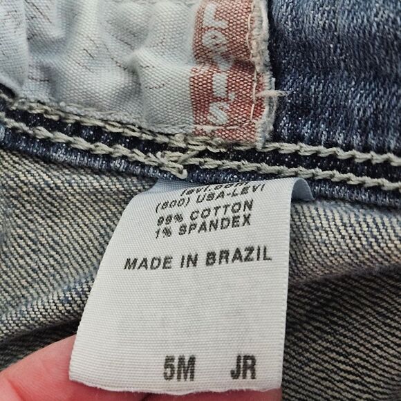 Levi's Cut Off Denim Jean Shorts Junior 5 (28x3) Blue Distressed Hippie Low-Rise - Picture 2 of 8